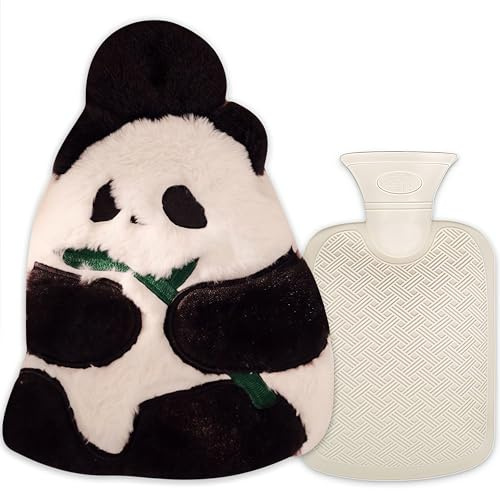 Hot Water Bottle, 350 ml Warm Water Bag with Plush Cover, Hot Water Bottle Cosy Fluffy Soft Plush Cute Pattern, Hot Water Bag for Neck, Shoulder Pain and Hand Feet Warmer