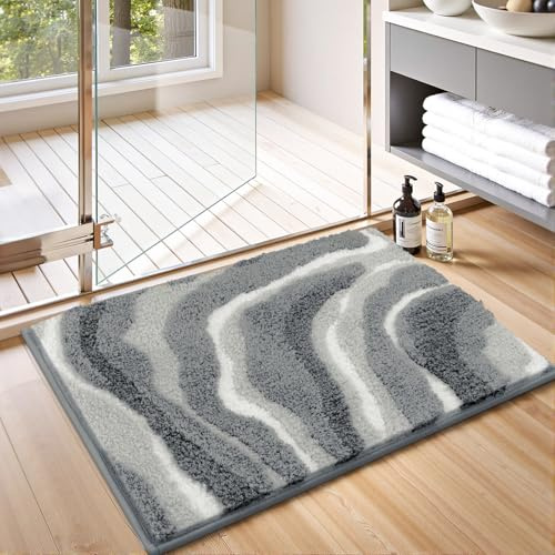 Enyhom Badematte rutschfest 60 x 90 cm, Weicher Dicker Grau Badezimmerteppich Waschbar Badteppich, Super Saugfähig Flauschig Schnelltrocknend Duschvorleger, Mikrofaser Klein Bad Teppich für Badewanne