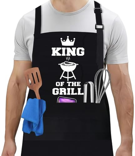 flintronic Geschenk Grillschürze für Männer, Lustige Kochschürze für Männer, Küchenschürze mit Doppeltasche zum Vatertag Weihnachten oder Geburtstag (Schwarz E)