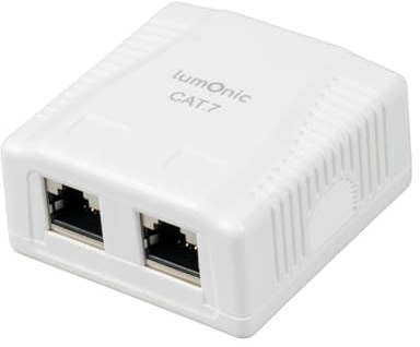 Lumonic Prise réseau en saillie CAT7 | 2-Port RJ45, Raccord en Bas | à Mettre en Place sans Piler | Montage LSA, T568A/B avec Code Couleur | Boîtier ABS, Blanc | Prise Ethernet jusqu'à 10 Gbit/s