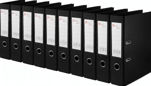 BARGAIN FACTORY Premium A4 Lever Arch Files, Black, 10 Pack, Heavy Duty Ring Binders, Office File Organisers
