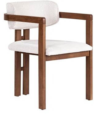 Moderner Stuhl aus Buchenholz mit Chenille-Strukturgewebe, leicht zu reinigen, Weiß & Walnuss, 54 x 76 x 54 cm | bequemer 5 cm Schaumstoffsitz, perfekt für Homeoffice & zeitgemäße Räume