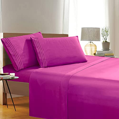 Eleganter Komfort, Fadenzahl, Falten- und farbbeständig, ägyptische Qualität, 3-teiliges Bettwäsche-Set mit Bettlaken, Spannbetttuch und 1 Kissenbezug Queen Passionate Pink