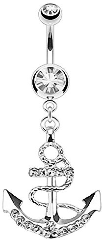 Taffstyle® Bauchnabelpiercing Schmuck Kristall mit Seefahrt Anker Anhänger - Clear