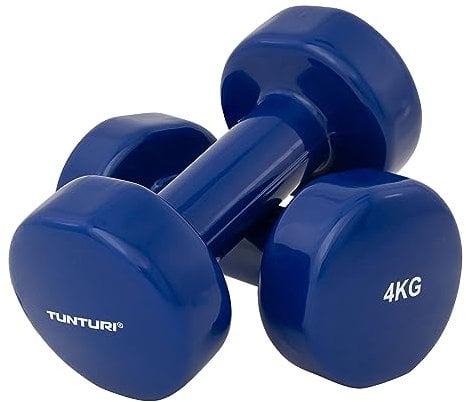 Tunturi Kurzhantel-Set, farbige Hanteln mit 2 x 4 kg, Vinyl, Stahlhanteln