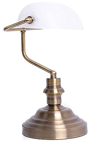 etc-shop LED Retro Tischleuchte Bankerlampe Antik Altmessing Schreibtischlampe Büro Schalter