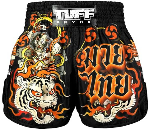 TUFFPAYAK Muay Thai Boxen Shorts MMA Training Kickboxen Trunks Retro Shorts, Tpy-rms001-blk, XL