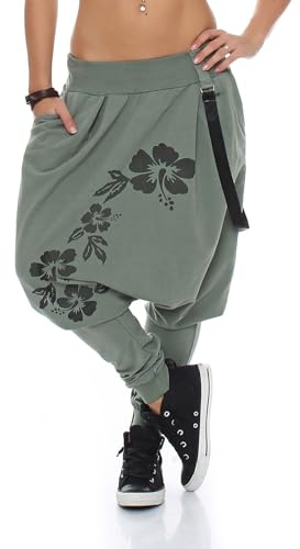 Malito Damen Haremshose 91085 | tiefer Schnitt, Flower Print, Baggy zum Tanzen, Sweatpants, Jogginghose