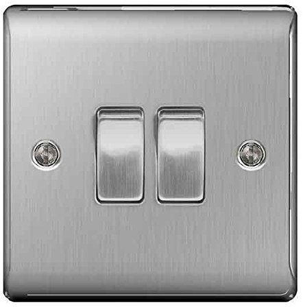 BG Nexus NBS Range Brushed Steel Switches & Sockets - Full Range of Matching Items (2 Gang, 2 Way Light Switch)