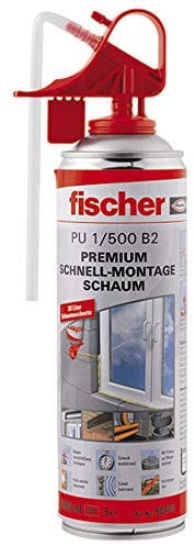 fischer Premium Schnellmontage- und Brunnenschaum PU Pro 500 B2, Bauschaum zum Verkleben, Abdichten und Füllen, PU-Schaum inkl. Fix-Adapter für sofortigen Einsatz und Wiederverwendung, 500 ml, beige