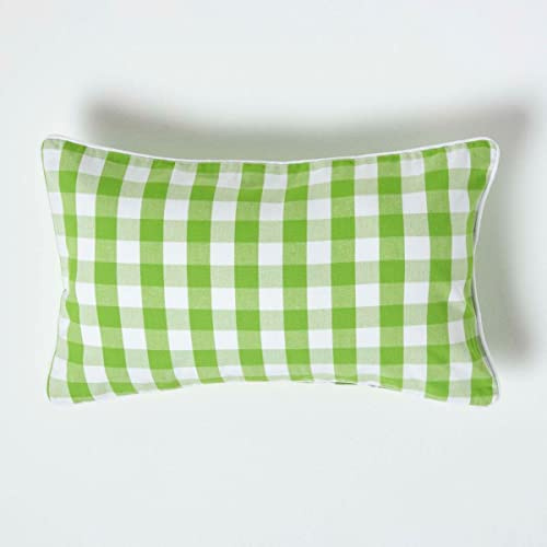 Homescapes grün Karierter Kissenbezug mit Groß-Karo-Muster, dekorative Gingham-Kissenhülle 30 x 50 cm für Sofakissen und Zierkissen aus 100% Baumwolle, mit Reißverschluss