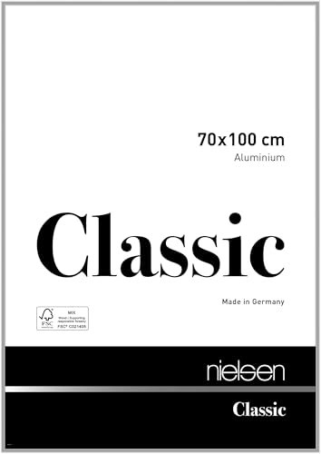nielsen Bilderrahmen, 70 x 100 cm, Aluminium, Silber glanz, Posterrahmen zum Aufhängen im Hoch- & Querformat, Echtglas, Classic