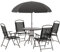 Outsunny 6 Piece Garden Dining Set with Umbrella, Patio Sets with Parasol with 4 Folding Dining Chairs & Round Tempered Glass Table, Black