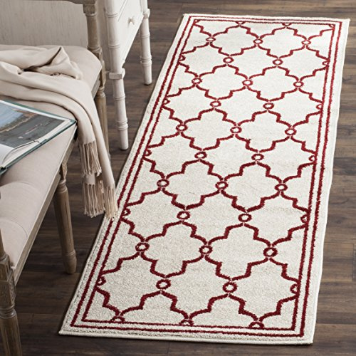 SAFAVIEH Amherst Collection Runner Rug - 2'3 x 7', Ivory & Red, Trellis Design, Non-Shedding & Easy Care, Ideal for High Traffic Areas in Living Room, Bedroom (AMT414H)
