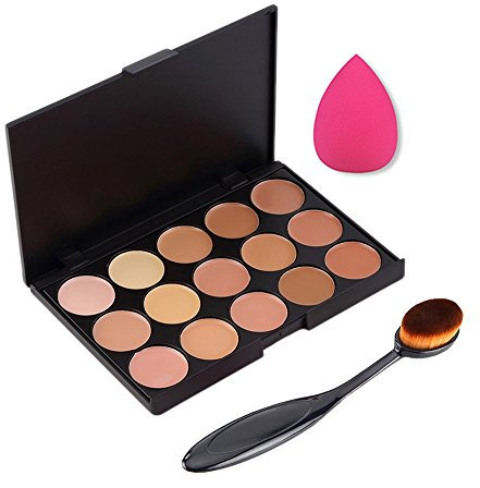 Boolavard 3pcs / set Professionale 15 colori Concealer Makeup Cream Primer + Pennello Blending Ovale + Spugna Trucco Impeccabile Strumenti Soffio