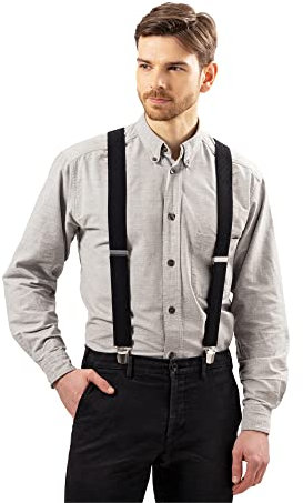 TED WILLIAMS Herren Hosenträger in X-Form - Hosenträger für Herren Längenverstellbar - Herren-Hosenträger mit 4 cm Breite - 4 Metall Clips - Hosenträger Schwarz