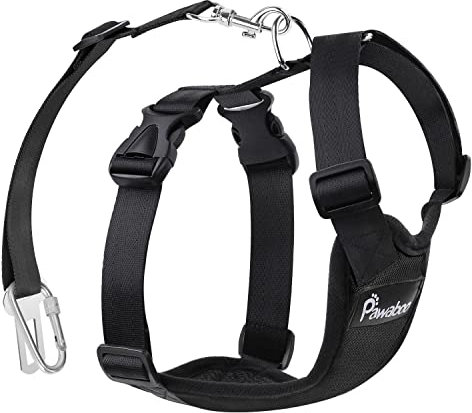 Pawaboo Dog Safety Vest Harness, Pet Car Harness Vehicle Seat Belt with Adjustable Strap and Buckle Clip, Easy Control for Driving Traveling Safety for Small Medium Dogs Cats, Small, BLACK