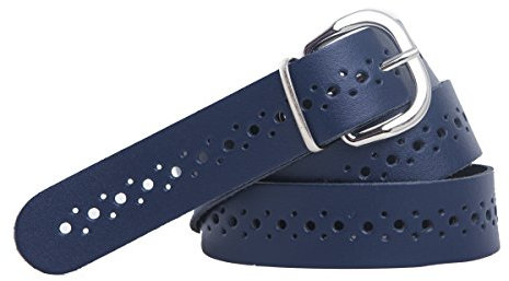 shenky Ledergürtel gelocht | 3cm Breite | Gürtel mit Gürtelschnalle | Herrengürtel | Echtleder | Bundweite 95cm | Navy Blau