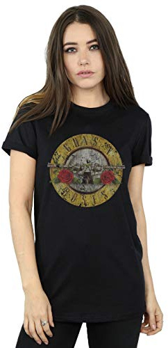 Guns N Roses Women's Vintage Bullet Logo Boyfriend Fit T-Shirt Small Black