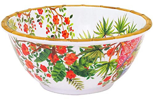 Les Jardins de la Comtesse - Saladier Profond en Mélamine Pure - Singes de Bali - 25 cm - Rouge corail/Vert - Bol décoré de la Collection de Vaisselle Quasi-Incassable MelARTmine