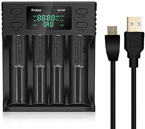 Kratax 4 Slot Batterieladegerät mit LCD-Display für wiederaufladbare Batterien, Smart Universal Protected Charger