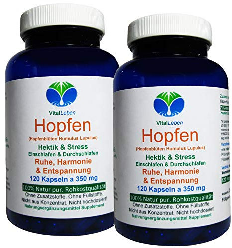 HOPFEN Hopfenblüten Pur 240 (2x120) Kapseln - Ruhe, Entspannung, Harmonie der Wechseljahre. 100% NATUR PUR - OHNE ZUSATZSTOFFE. 26655-2