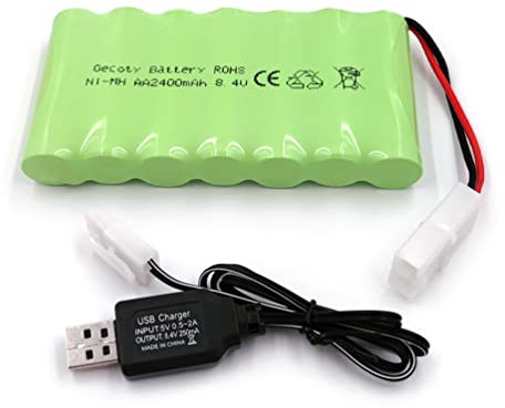 Gecoty® 8,4V 2400mAh RC Akku, wiederaufladbarer NI-MH AA Akkupack mit USB Ladekabel und KET 2P Stecker, für ferngesteuertes Spielzeug, Beleuchtung, Elektrowerkzeuge, Haushaltsgeräte