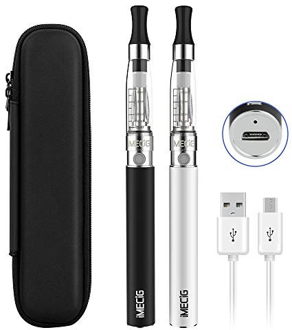 IMECIG Paquete de 2 cigarrillos electrónicos Vape Pen Starter Kits Dual Ego CE4 / H2 Batería recargable USB de larga duración fácil 1100mAh E Cig Vaping Estuche con cremallera Pure Taste Sin nicotina