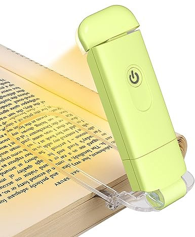DEWENWILS Leselampe Buch Klemme Wiederaufladbar, Bernsteinfarbene Klemmleuchte für Lesen im Bett, 4 Einstellbare Helligkeitsstufen, Blaulicht-Blockierung, Geschenk für Kinder und Bücherwürmer
