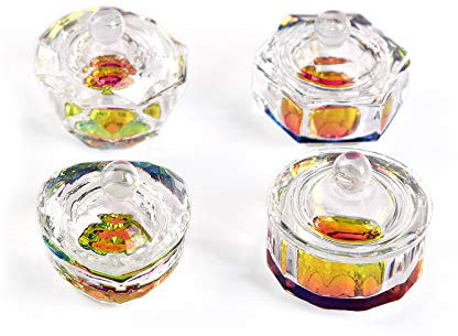 KADS Lot de 4 coupelles en verre pour ongles liquides et poudres avec couvercles