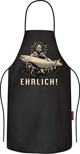 RAHMENLOS Grillschürze Kochschürze Küchenschürze als Geschenk für Angler: Ehrlich - reine Baumwolle