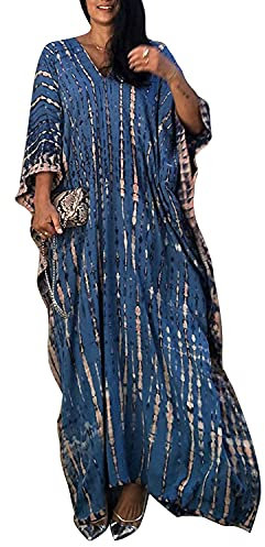 QUNERY Femmes Robe de Plage Femme Longue Boheme Robe Maxi Fleur Kimono Bikini Cover-Up (A-Marron-1)