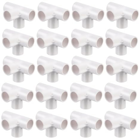 Lot de 20 raccords coudés en T en PVC à 4 voies pour meubles, abris de jardin, 20 mm - Blanc