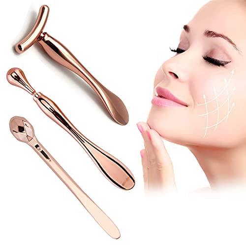 Metal Eye Cream Applicator Wand Stick, 3Pcs Eye Cream Massage Sticks, Facial Massager for Applicator, Reduce Puffiness, Skin Firming, Lifting (Rose Gold)