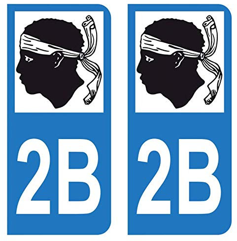 Autocollant Stickers plaque immatriculation voiture auto département 2B Haute-Corse Logo Corse