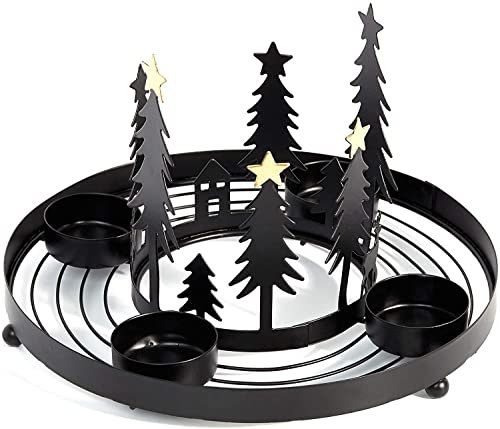HEITMANN DECO runder Teelicht-Kerzenhalter aus Metall - Advents-Teelichthalter - Kerzenständer für 4 Teelichter - schwarz