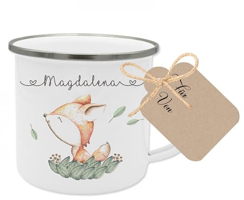 Manufaktur Liebevoll personalisierte Kindertasse mit niedlichem Waldtier-Motiv und dem Namen des Kindes (Motiv Magdalena)