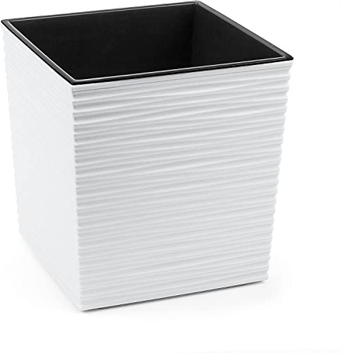 Gordanluk Low Flowerpot Square Textured Flowerpot with internal liner indoor plant pot large plant pots outdoor plant stand (White, 40 x 40 x 41cm)