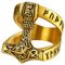 FaithHeart Punk Fingerring für Herren Männer goldener Viking Stil Mjölnir Fingerring Wikinger Stil Thors Hammer Ring mit Rune Symbol für Freund Ehemann