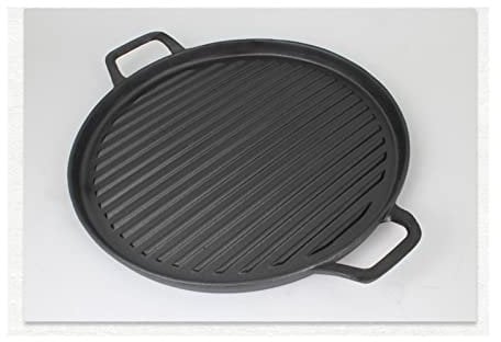 FHYTGBS Binaural gestreiftes runde Gusseisen-Bratpfanne - Barbecue-Platte Haushaltswelle kreisförmige Grillplatte gestreifte Eisenplatte (Size : 24CM)