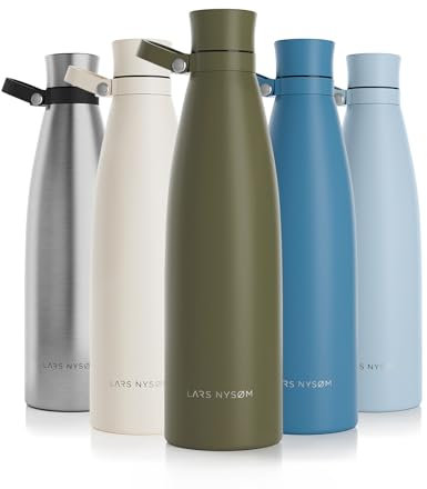 LARS NYSØM Trinkflasche Edelstahl 1000ml | Isolierflasche 1 Liter | Auslaufsichere Wasserflasche für Sport, Fahrrad, Hund, Kinder (Olive Green, 1000ml)