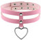 Flongo Tattoo Choker Leder Halsband Lederhalsband Damen Halskette mit Herz Nieten Anhänger Kette Pink Silber Gothic Punk Rock