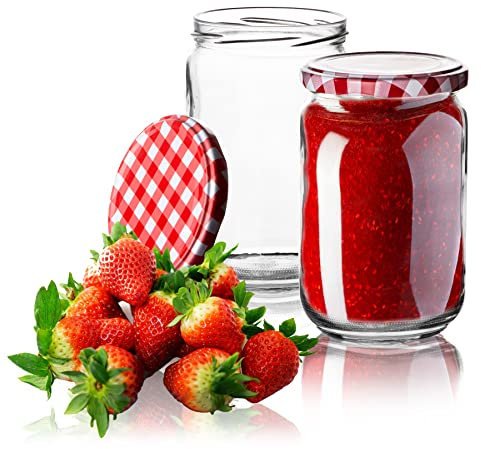 BigDean 6er Set Marmeladengläser 720ml mit einem rot,weiß karierten Deckel - Einmachgläser Einweckgläser Sturzgläser groß - Einkochgläser mit Schraub-Deckel TO 82 – Luftdicht