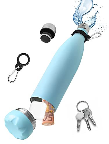 Botella de Agua Segura con Compartimento Oculto Secreto, Caja de Almacenamiento de Acero Inoxidable Para Dinero en Efectivo, llavero, Desenrosca la Parte Inferior para Guardar tus Objetos de Valor