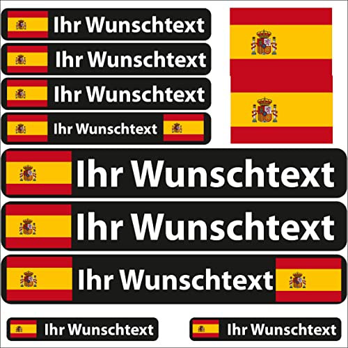 INDIGOS UG® - 13 Pegatinas de Banderas - España - Bandera Plana - Adhesivo con Nombre y Texto Deseado - Personalizado - Bici - Coche - Moto
