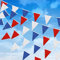 Banderole de 10 m rouge bleu blanc en tissu nylon réutilisable avec 26 drapeaux triangulaires pour anniversaire, mariage, décoration de jardin en plein air