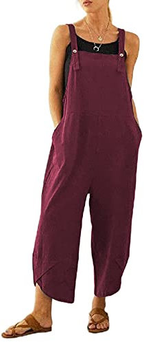 Jacansi Women's Dungarees Strap Sleeveless Playsuit Jumpsuit Dungarees Romper Wine Red M