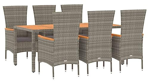 vidaXL Garten Essgruppe 7-TLG., Gartenmöbel Set mit Kissen, Gartengarnitur Tisch 6 Stühle, Sitzgruppe Gartenset Modulares Design, Grau Poly Rattan