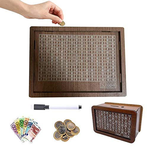 Atsmoce Spardose aus Holz, Spardose mit Zähler, Sparschwein mit Sparziel und Zahlen zum, Holz Geldbank für Kinder und Erwachsene, Sparbewusstsein kultivieren (3000€)