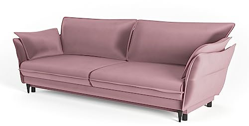 Siblo Sofa Vivienne Kollektion - Sofa mit Schlaffunktion - Elegante Couch - Wohnzimmer Möbel - Komfortables Schlafsofa - Sofa 3-Sitzer - Klappsofa mit Bettkasten - 244x110x95 cm - Rosa